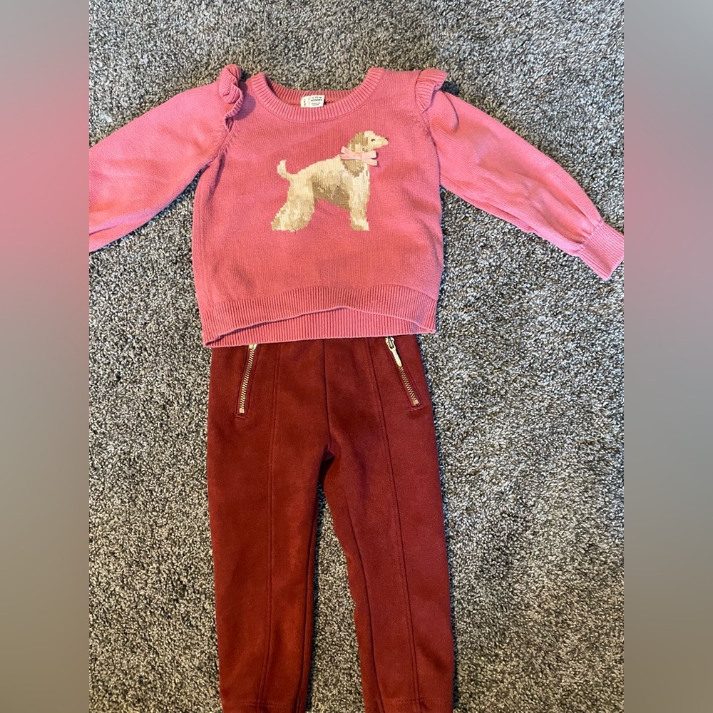 Janie and Jack burgandy Sweater and pants Set